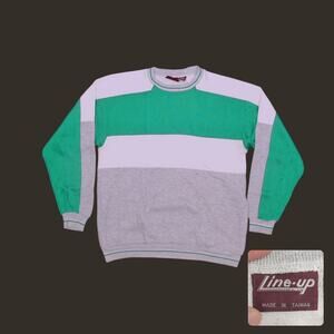 Vintage 80s Line-up Raglan Colorblock Sweatshirt XL Pockets Teal Grey